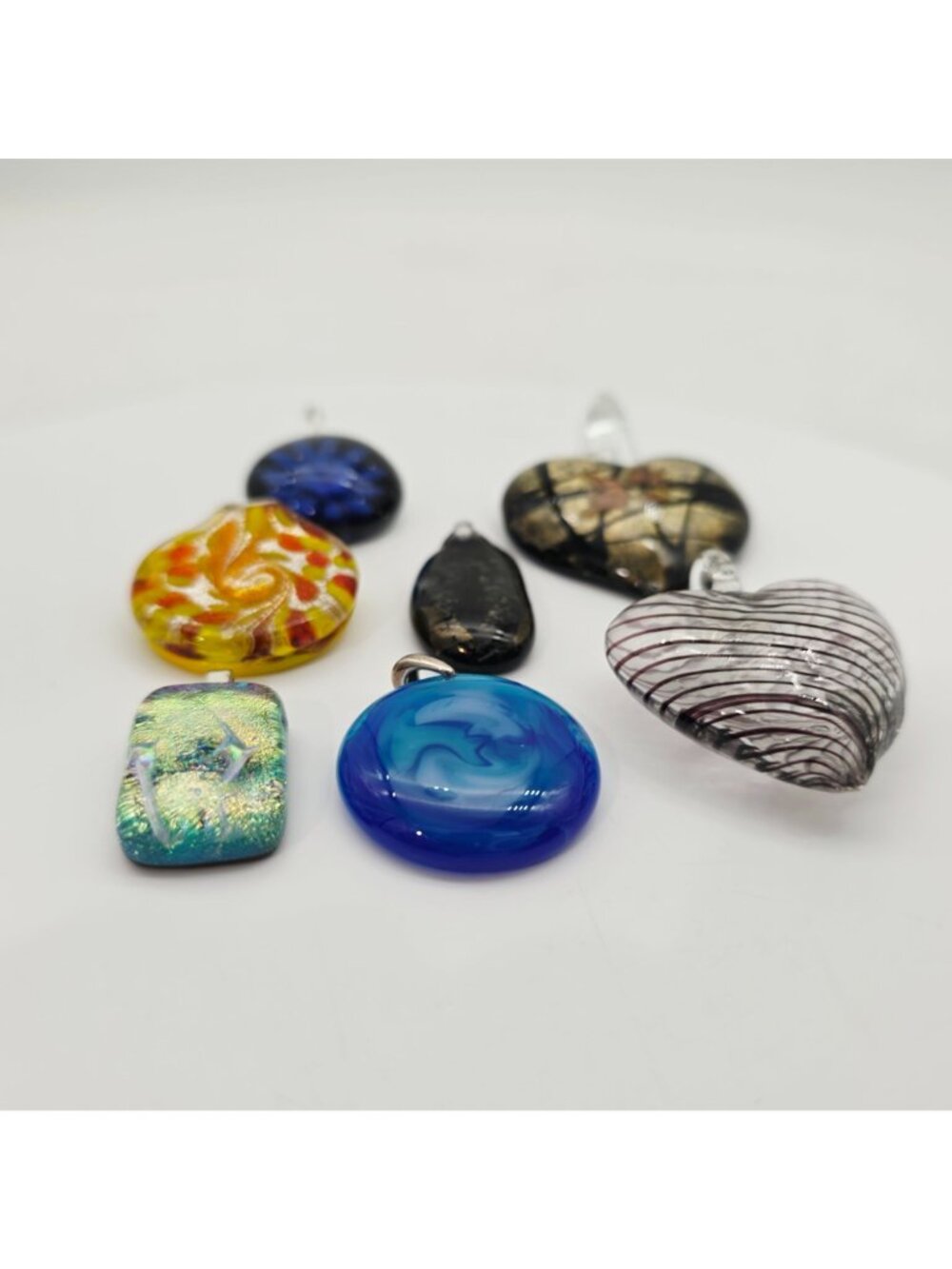 Glass Pendant Lot - Heart Swirl Round & Rectangle Vibrant Colors & Patterns - Picture 6 of 8